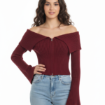 Cropped Zip-Up Knit Top