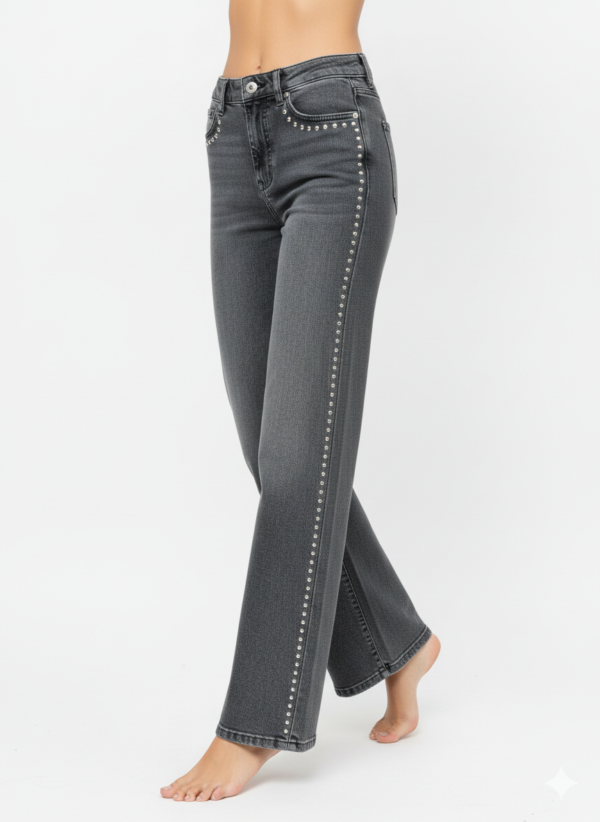 Stud-Detail Straight-Leg Jeans