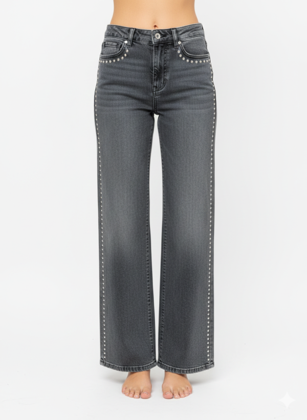 Stud-Detail Straight-Leg Jeans