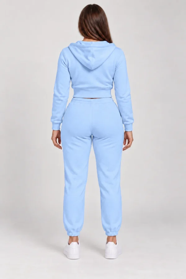 Sky Blue zip-up hoodie and jogger set, illustrative back view
